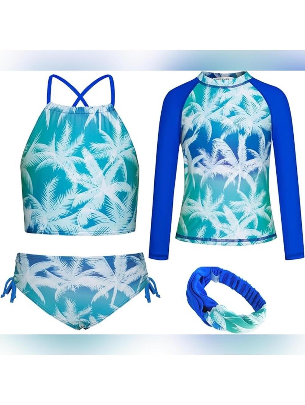 NWT Grace Karin Girls 4 Pc. Tankini Rash Guard Swimsuit Set, 12Y